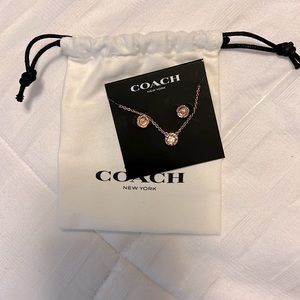 COACH Open Circle Necklace and Tea Rose Gold Stud Earrings Set